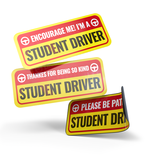 Student Driver Magnet | Removable & Reflective New Driver Sticker Decal for Car | Extra-Long Strong Adhesive Magnet w/ Bold Visible Letters (3-Pack
