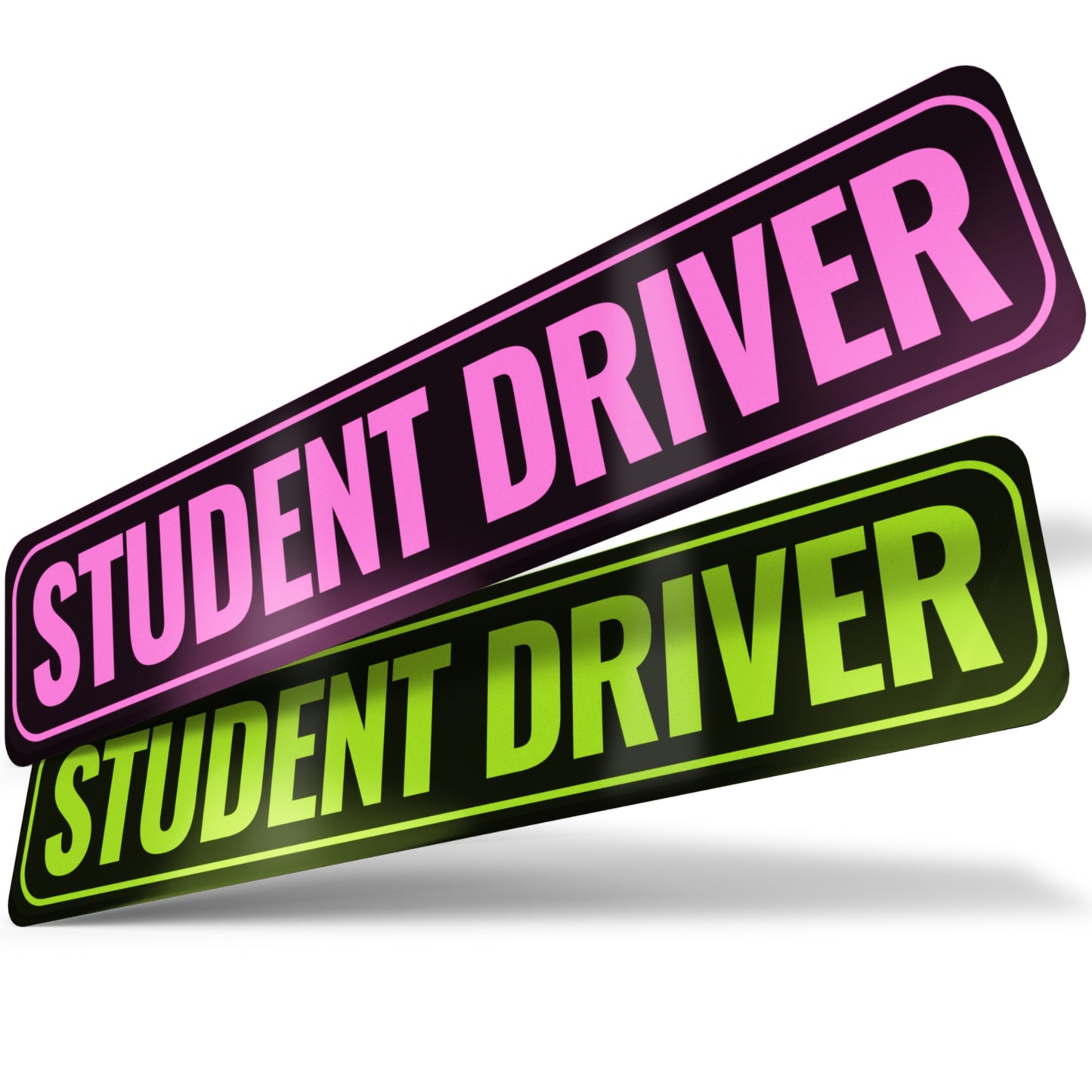 Student Driver Magnet | Removable & Reflective New Driver Sticker Decal for Car | Strong Adhesive Magnet | Bold Visible Letters | 2-Pack | Pink &Green