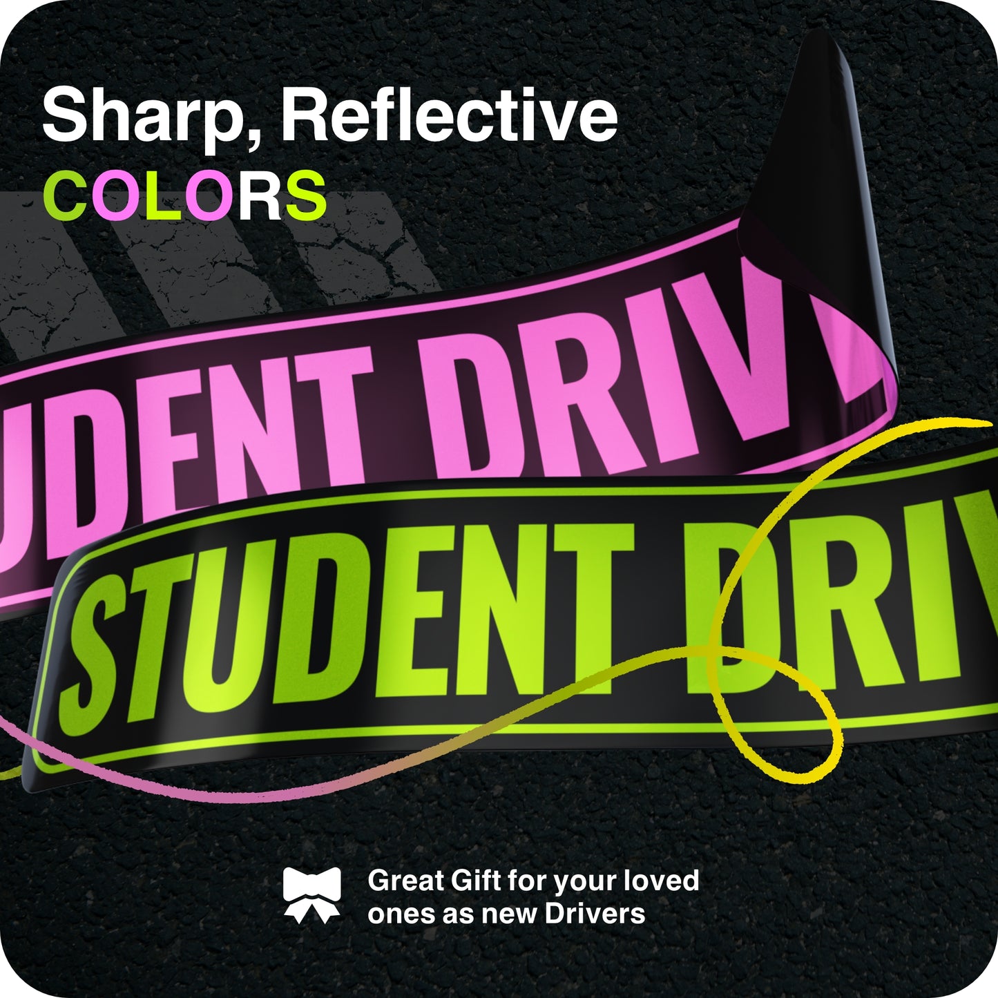 Student Driver Magnet | Removable & Reflective New Driver Sticker Decal for Car | Strong Adhesive Magnet | Bold Visible Letters | 2-Pack | Pink &Green